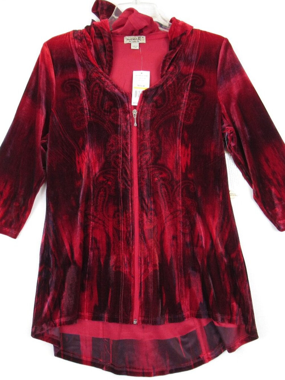 One World Live and Let Live Women's Size M Zip Up Boho Velvet Hoodie Paisley